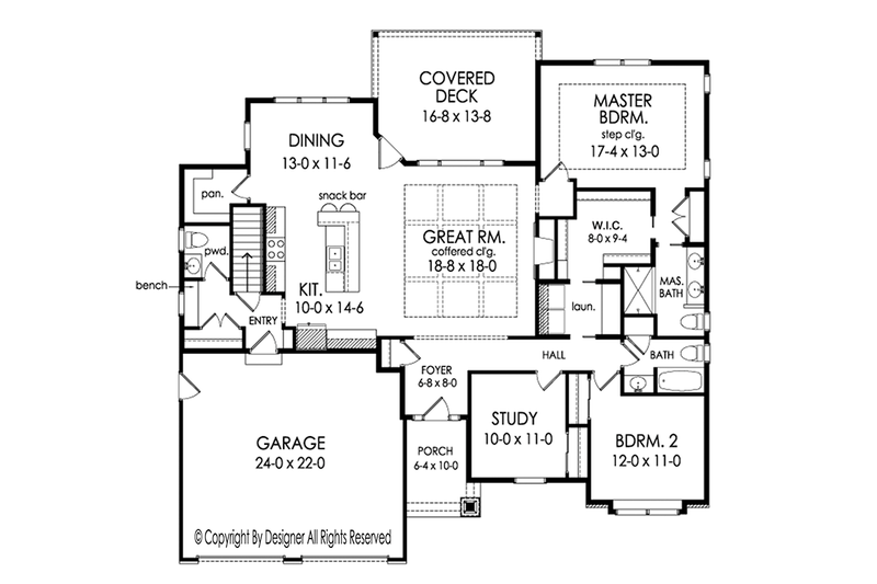 Architectural House Design - Floor Plan - Main Floor for Ranch House Plan #1010-184 - 2 bed, 2.5 bath