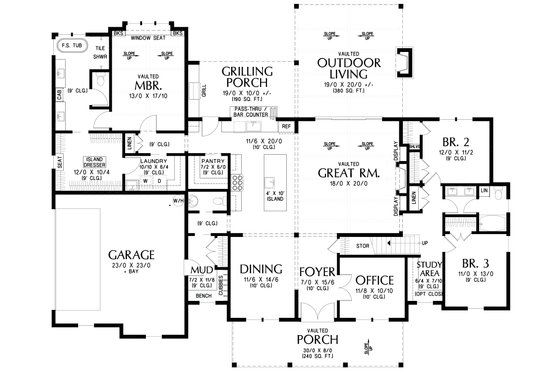 Floor Plan - Main Floor for Farmhouse House Plan #48-1186 - 3 bed, 2.5 bath