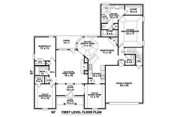 Floor Plan - Main Floor for Southern House Plan #81-1096 - 3 bed, 2 bath