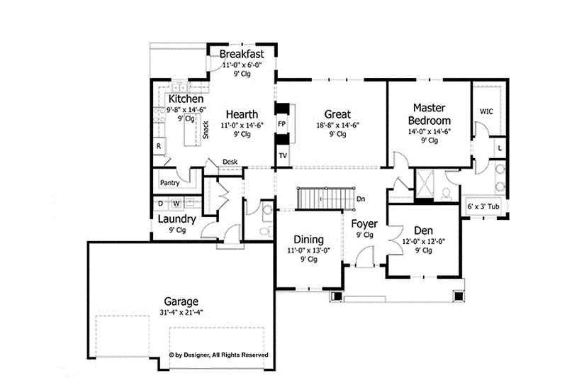 Home Plan - Floor Plan - Main Floor for Prairie House Plan #51-967 - 3 bed, 2.5 bath