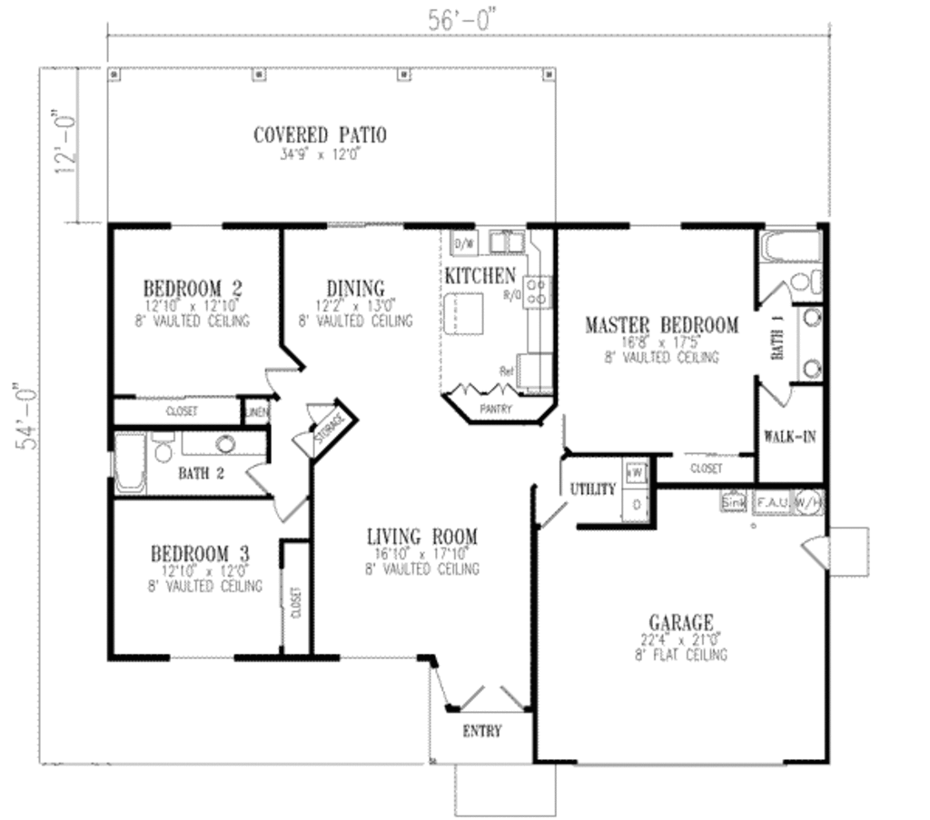 Mediterranean Style House Plan - 3 Beds 2 Baths 1662 Sq/Ft Plan #1-332 ...