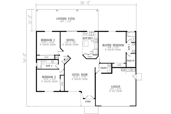 Floor Plan - Main Floor for Mediterranean House Plan #1-332 - 3 bed, 2 bath