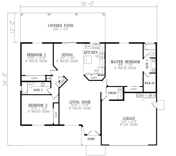 Mediterranean Style House Plan - 3 Beds 2 Baths 1662 Sq/Ft Plan #1-332 ...