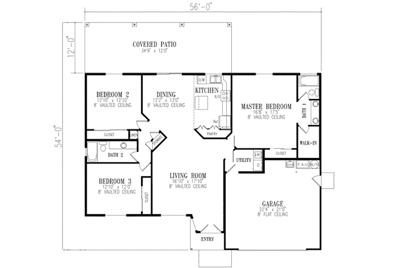 House Plan Design - Floor Plan - Main Floor for Mediterranean House Plan #1-332 - 3 bed, 2 bath