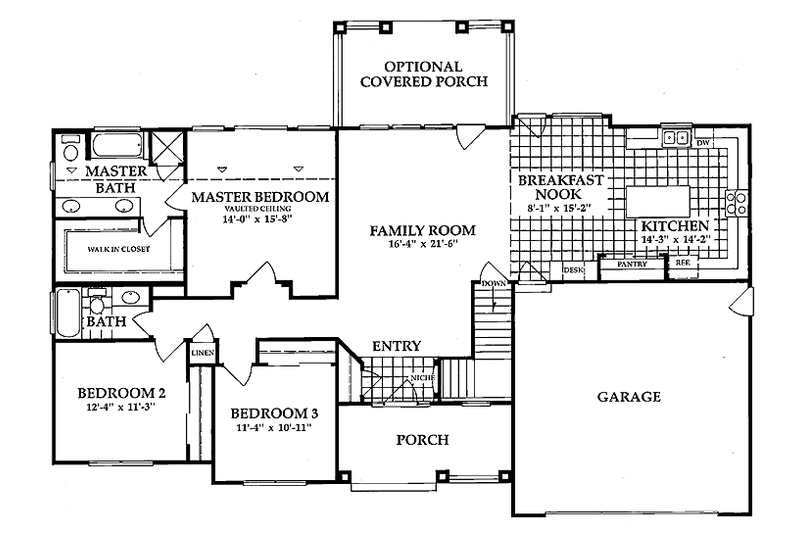 House Plan Design - Floor Plan - Main Floor for Country House Plan #942-7 - 3 bed, 2 bath