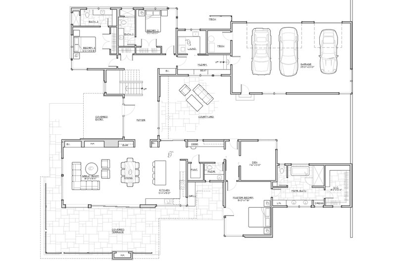 House Blueprint - Floor Plan - Main Floor for Contemporary House Plan #892-39 - 4 bed, 4.5 bath