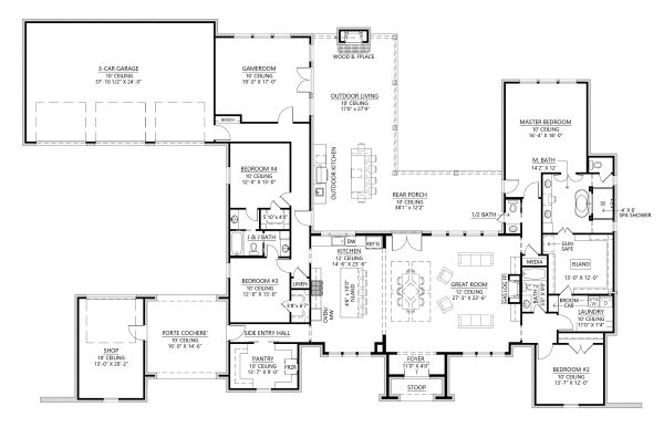 House Design - Country Floor Plan - Main Floor Plan #1074-40