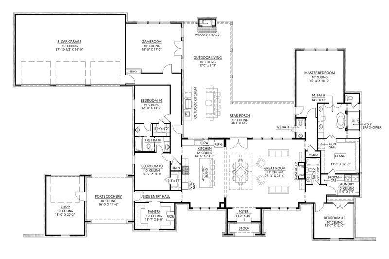 House Plan Design - Floor Plan - Main Floor for Country House Plan #1074-40 - 3 bed, 3.5 bath