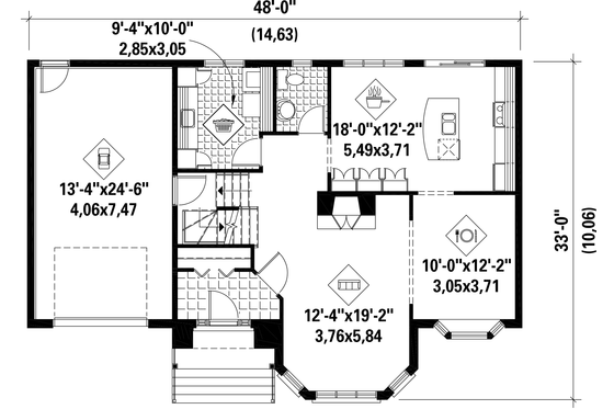 Floor Plan - Main Floor for European House Plan #25-4418 - 4 bed, 2 bath