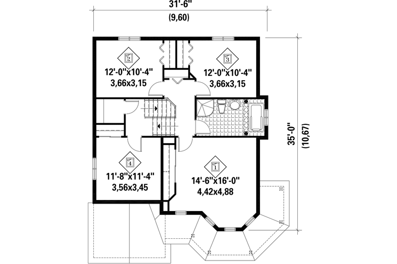 Home Plan - Floor Plan - Upper Floor for Victorian House Plan #25-4689 - 4 bed, 1 bath