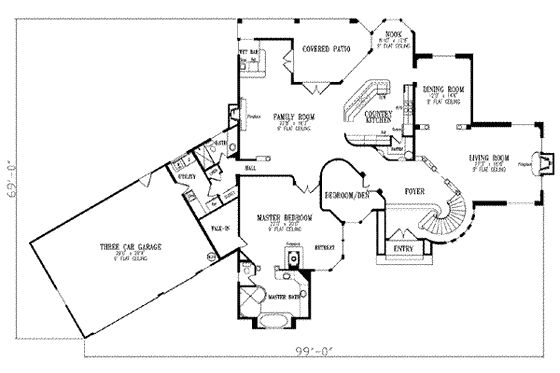Floor Plan - Main Floor for Adobe / Southwestern House Plan #1-905 - 4 bed, 4 bath