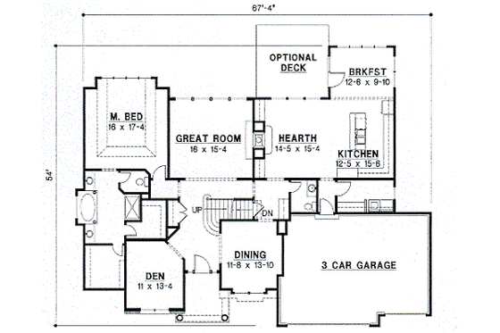 Floor Plan - Main Floor for Traditional House Plan #67-425 - 4 bed, 3.5 bath