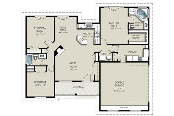 Floor Plan - Main Floor for Ranch House Plan #427-5 - 3 bed, 2 bath