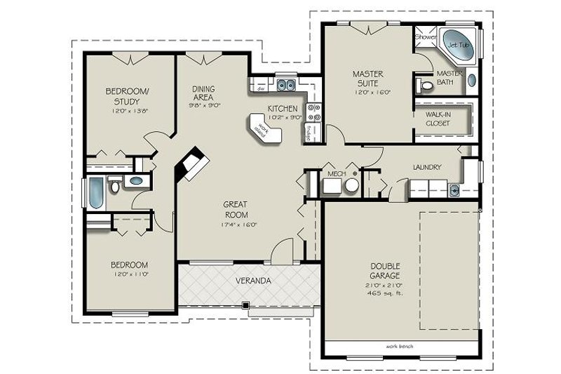 Craftsman Style House Plan - 3 Beds 2 Baths 1550 Sq/Ft Plan #427-5