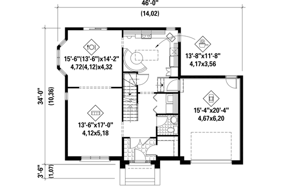 Floor Plan - Main Floor for European House Plan #25-4491 - 4 bed, 1 bath
