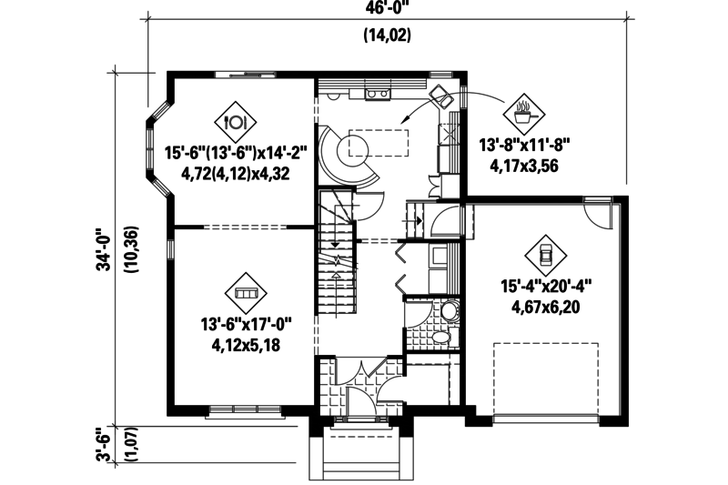 Dream House Plan - Floor Plan - Main Floor for European House Plan #25-4491 - 4 bed, 1 bath