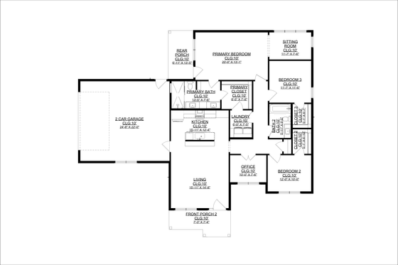 Floor Plan - Main Floor for Farmhouse House Plan #1127-23 - 3 bed, 2 bath