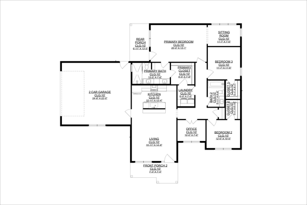 Floor Plan - Main Floor for Farmhouse House Plan #1127-23 - 3 bed, 2 bath