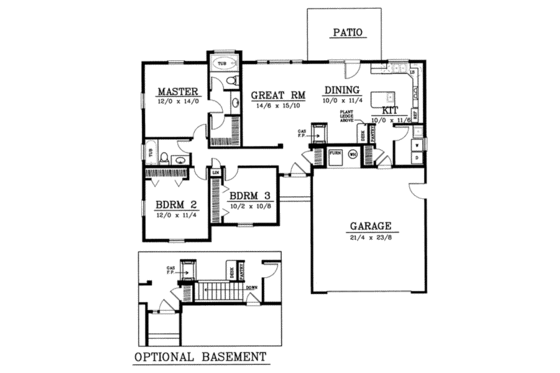 Floor Plan - Main Floor for Traditional House Plan #93-101 - 3 bed, 2 bath