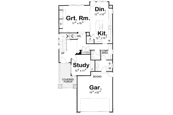 Floor Plan - Main Floor for Craftsman House Plan #20-1694 - 4 bed, 3 bath