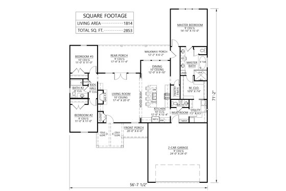 Floor Plan - Main Floor for Farmhouse House Plan #1074-1 - 3 bed, 2.5 bath