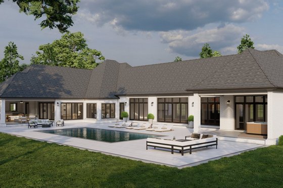 Exterior - Rear Elevation 1 for European House Plan #923-69 - 4 bed, 4.5 bath