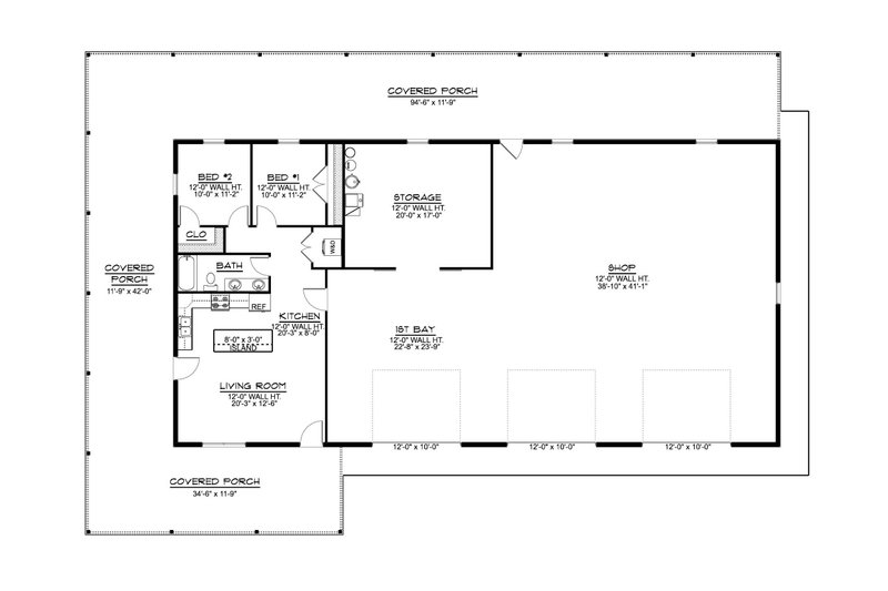 Architectural House Design - Floor Plan - Main Floor for Barndominium House Plan #1064-445 - 2 bed, 1 bath