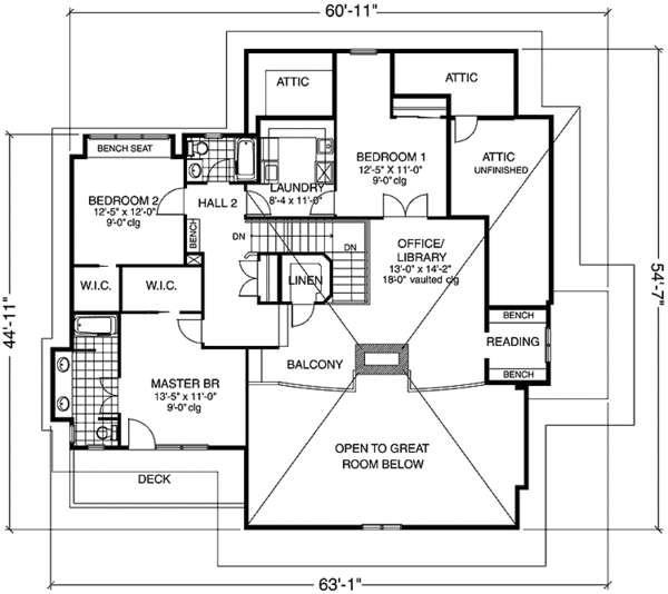 Architectural House Design - Prairie Floor Plan - Upper Floor Plan #967-3