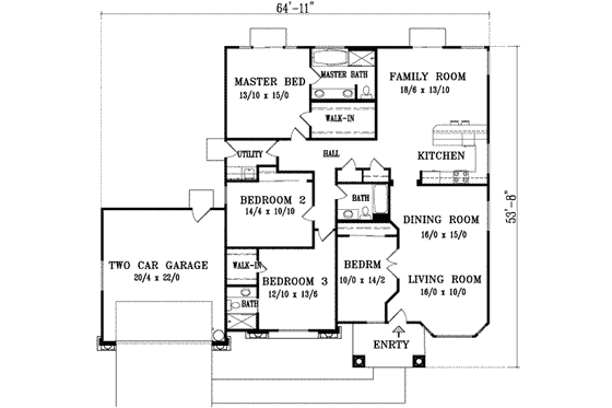 Floor Plan - Main Floor for Mediterranean House Plan #1-1008 - 3 bed, 3 bath