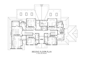 Floor Plan - Upper Floor for European House Plan #1054-76 - 5 bed, 5.5 bath
