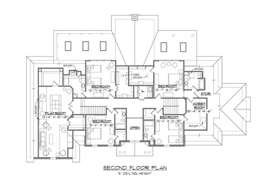 Floor Plan - Upper Floor for European House Plan #1054-76 - 5 bed, 5.5 bath