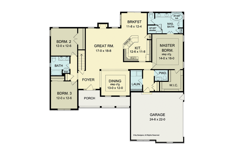 Home Plan - Floor Plan - Main Floor for Ranch House Plan #1010-34 - 3 bed, 2.5 bath