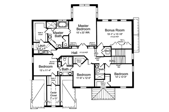 Floor Plan - Upper Floor for Classical House Plan #46-823 - 6 bed, 5.5 bath
