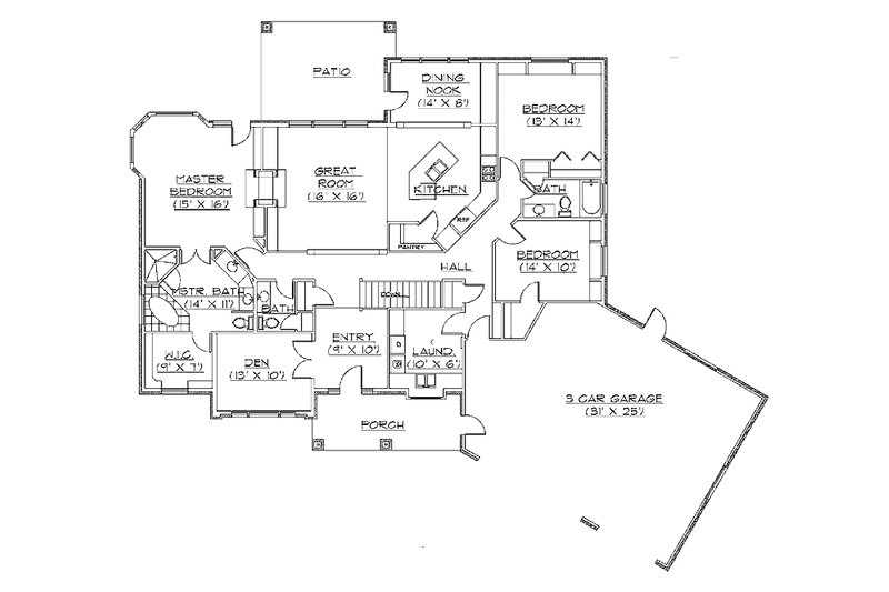 House Blueprint - Floor Plan - Main Floor for Craftsman House Plan #945-24 - 3 bed, 2.5 bath
