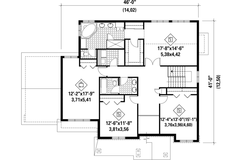 Dream House Plan - Floor Plan - Upper Floor for Traditional House Plan #25-4499 - 3 bed, 2 bath