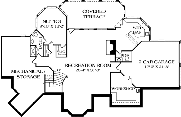 House Blueprint - Traditional Floor Plan - Lower Floor Plan #453-547