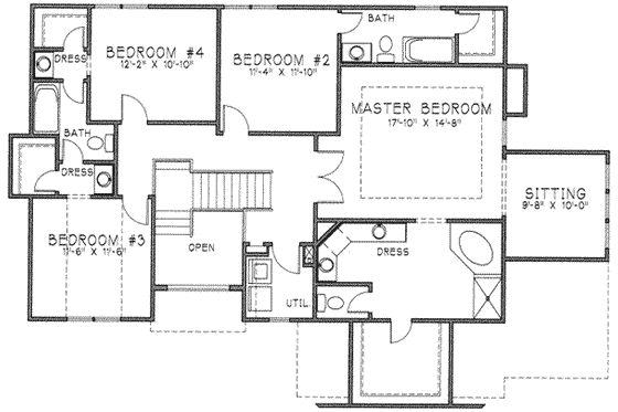 Floor Plan - Upper Floor for European House Plan #6-217 - 4 bed, 3.5 bath