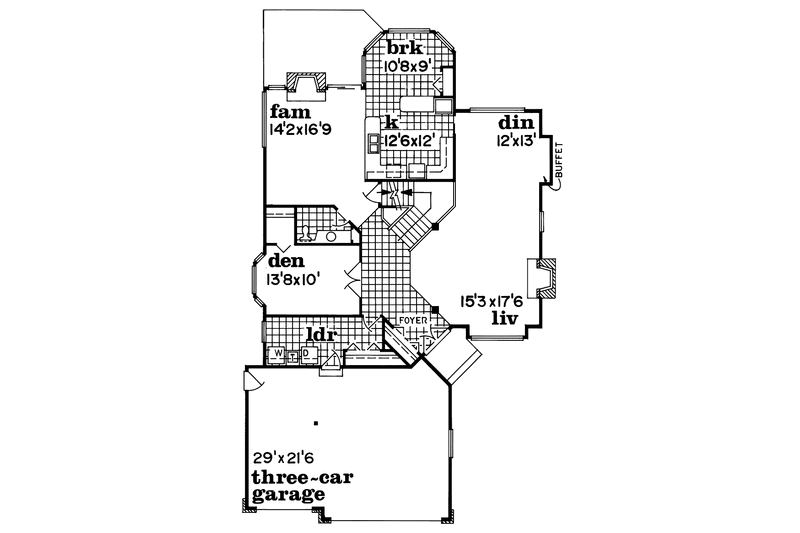 Home Plan - Floor Plan - Main Floor for Contemporary House Plan #47-1051 - 3 bed, 2.5 bath