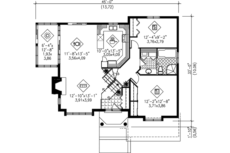 Home Plan - Floor Plan - Main Floor for Modern House Plan #25-365 - 2 bed, 1 bath