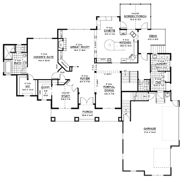 House Blueprint - Traditional Floor Plan - Main Floor Plan #51-680