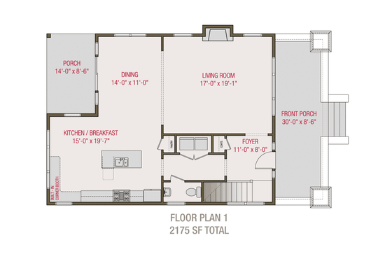 Floor Plan - Main Floor for Craftsman House Plan #461-68 - 3 bed, 2.5 bath