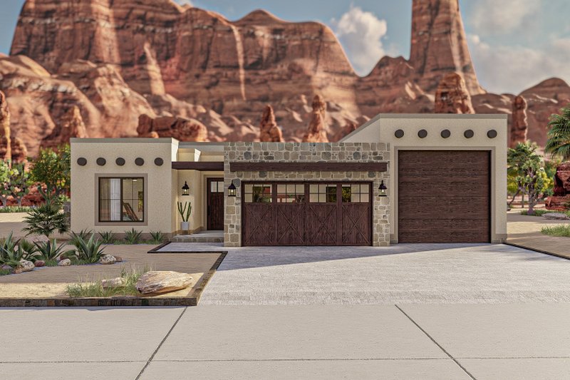 House Blueprint - Adobe / Southwestern Exterior - Front Elevation Plan #455-603