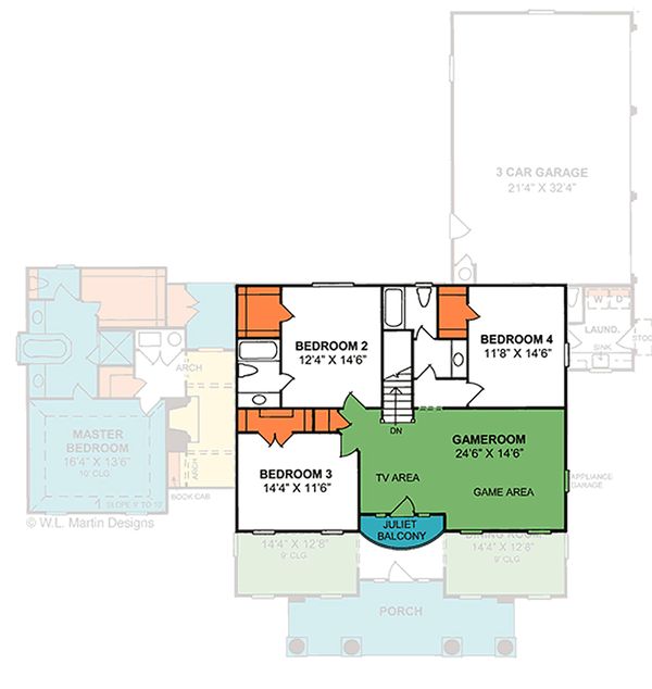 Dream House Plan - Southern colonial style house plan, upper level floor plan