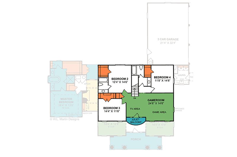 Dream House Plan - Southern colonial style house plan, upper level floor plan