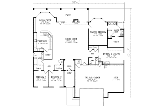 Floor Plan - Main Floor for Mediterranean House Plan #1-675 - 3 bed, 2.5 bath