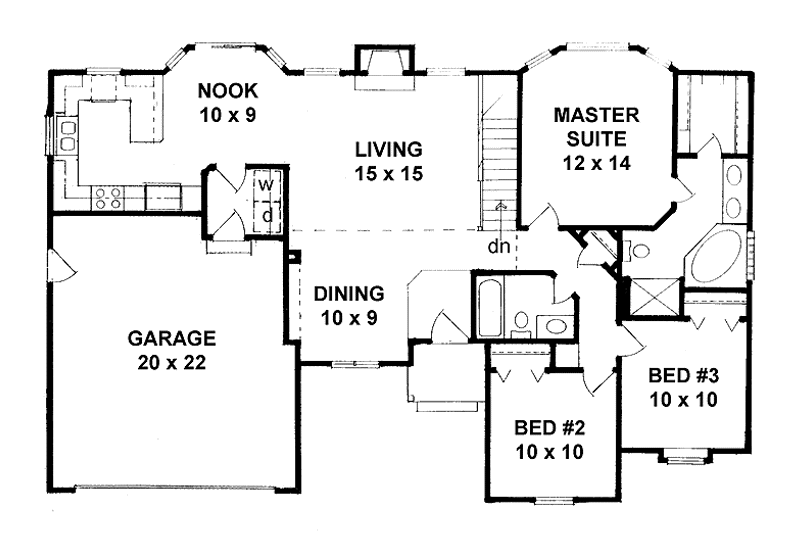 Home Plan - Floor Plan - Main Floor for Traditional House Plan #58-224 - 3 bed, 2 bath