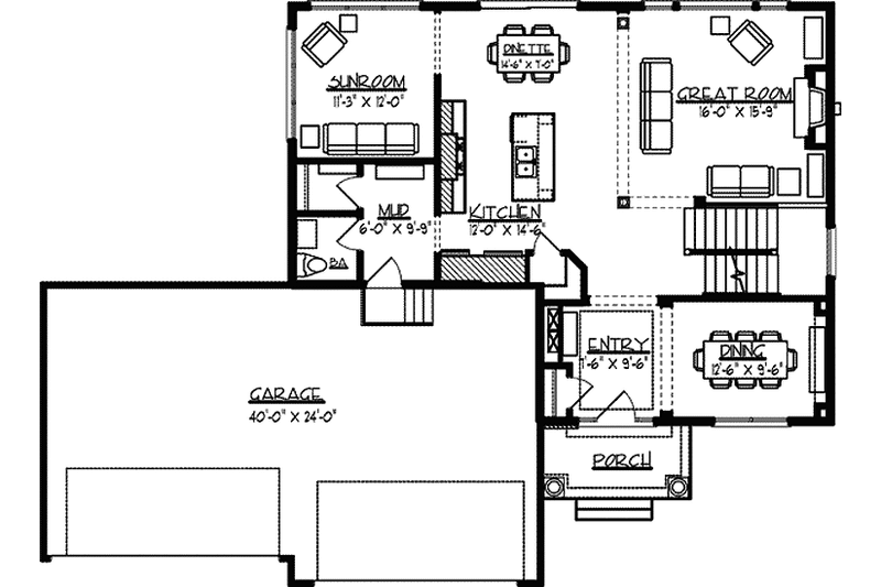 House Blueprint - Floor Plan - Main Floor for Traditional House Plan #320-1477 - 4 bed, 2.5 bath