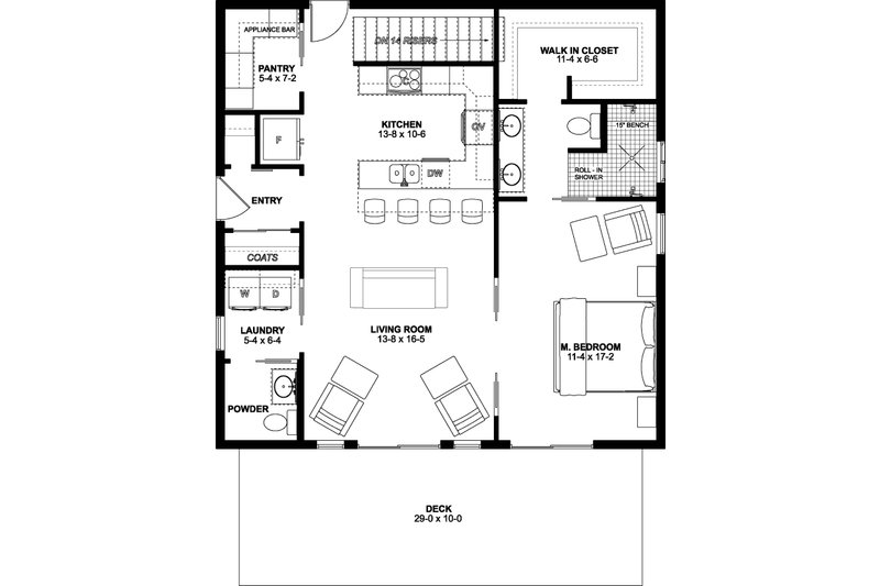 House Blueprint - Floor Plan - Other Floor 1 for Farmhouse House Plan #126-176 - 1 bed, 1.5 bath