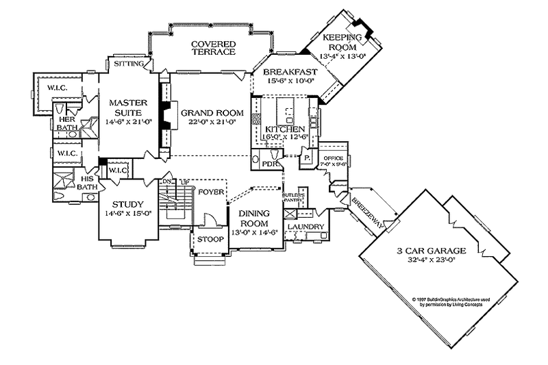 Architectural House Design - Floor Plan - Main Floor for Country House Plan #453-237 - 5 bed, 4.5 bath