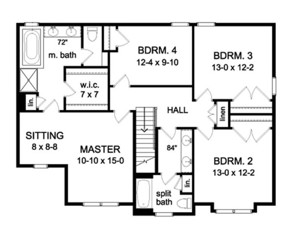 Architectural House Design - Colonial Floor Plan - Upper Floor Plan #1010-63
